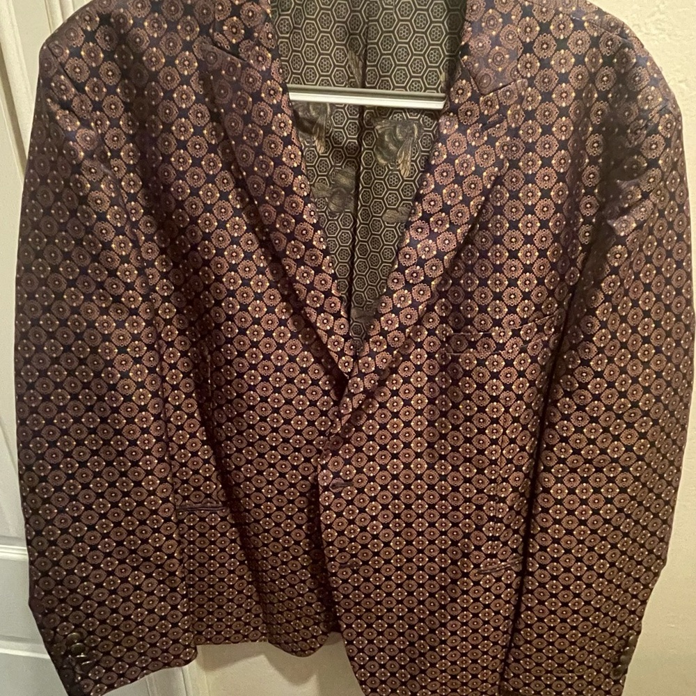 TALLIA Dark Blue and Gold Patterned Men's Blazer